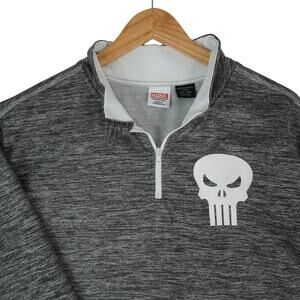 Marvel The Punisher Sweatshirt Mens XXL Gray White Quarter Zip Skull Graphic